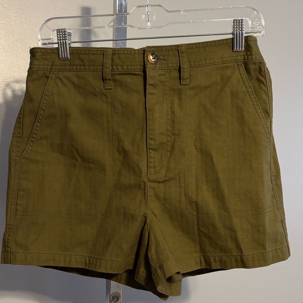 Madewell Women's Shorts Olive Green Flat Front Elastic Waist S